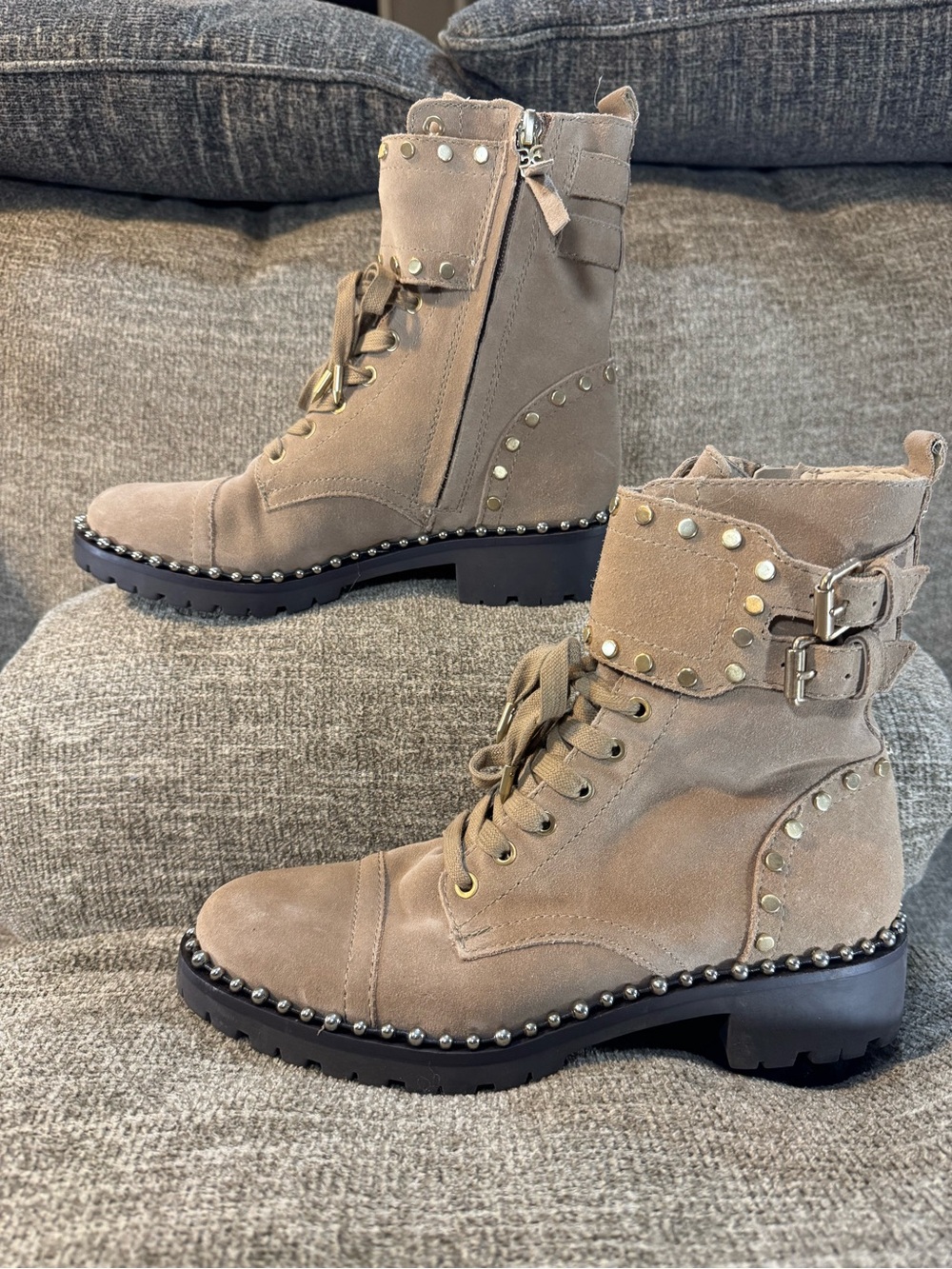 Sam Edelman Jennifer Women’s Brown Studded Combat Boots Size 7M - Picture 2 of 15